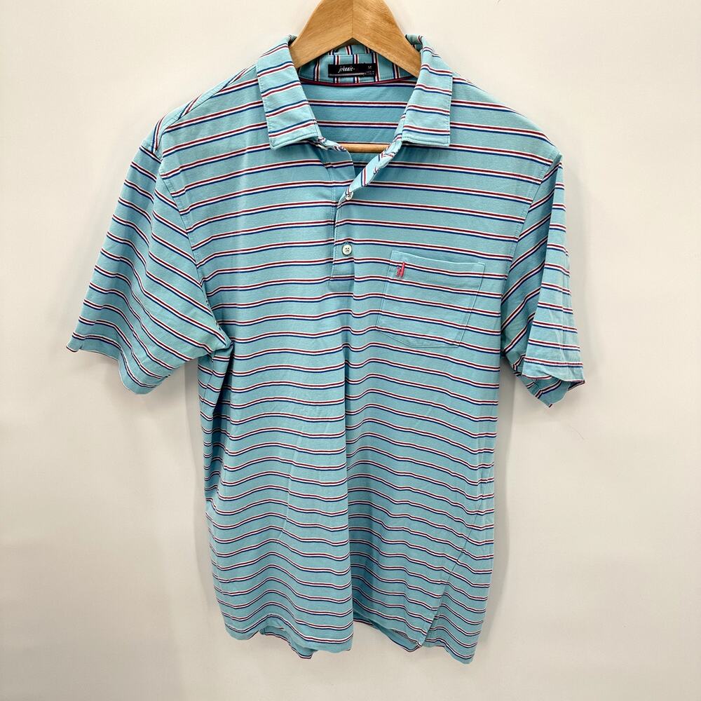 Johnnie-O Mens Blue Stripped Short Sleeve Polo // M